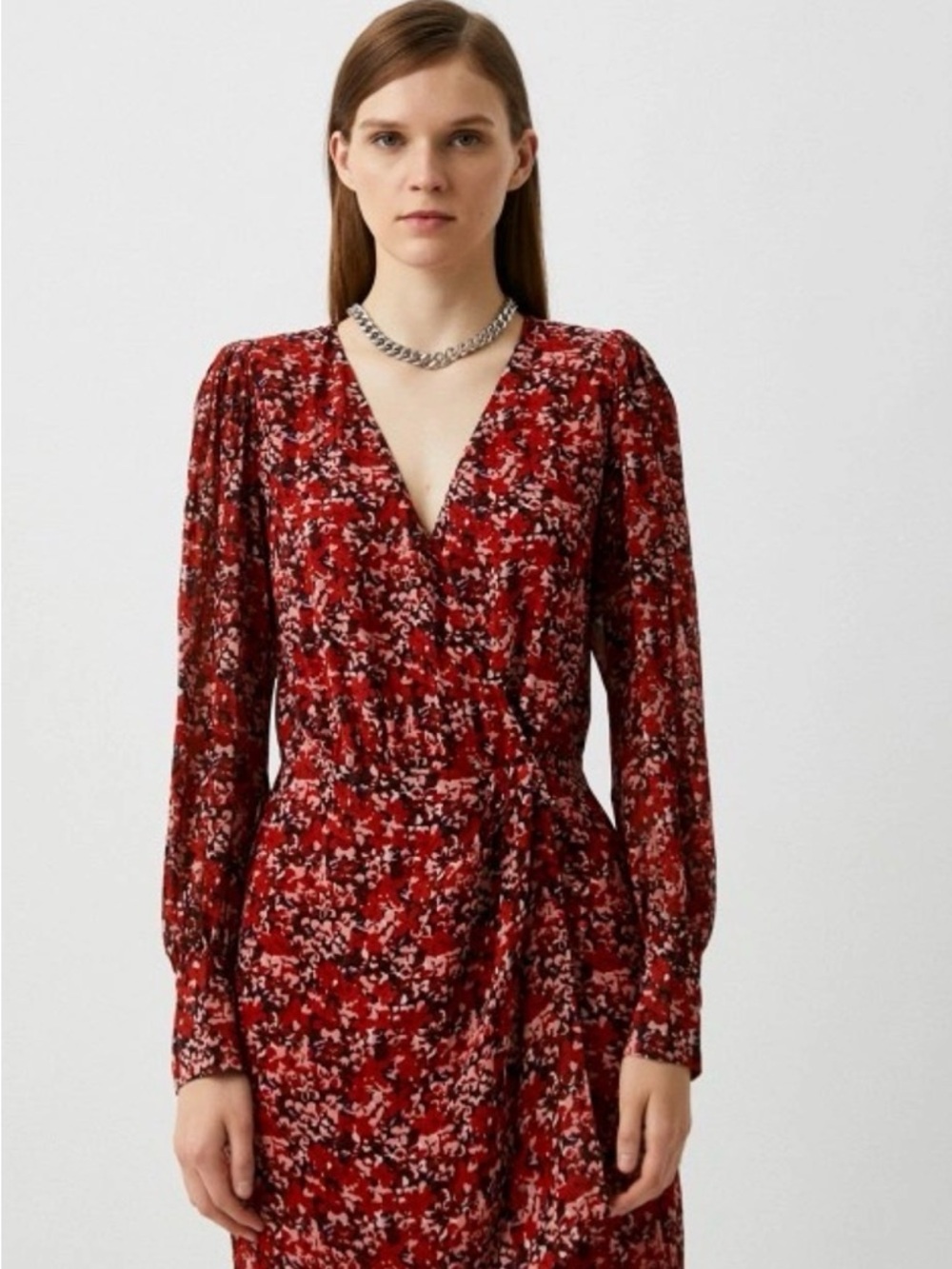 The Kooples Red Floral Wrap Dress